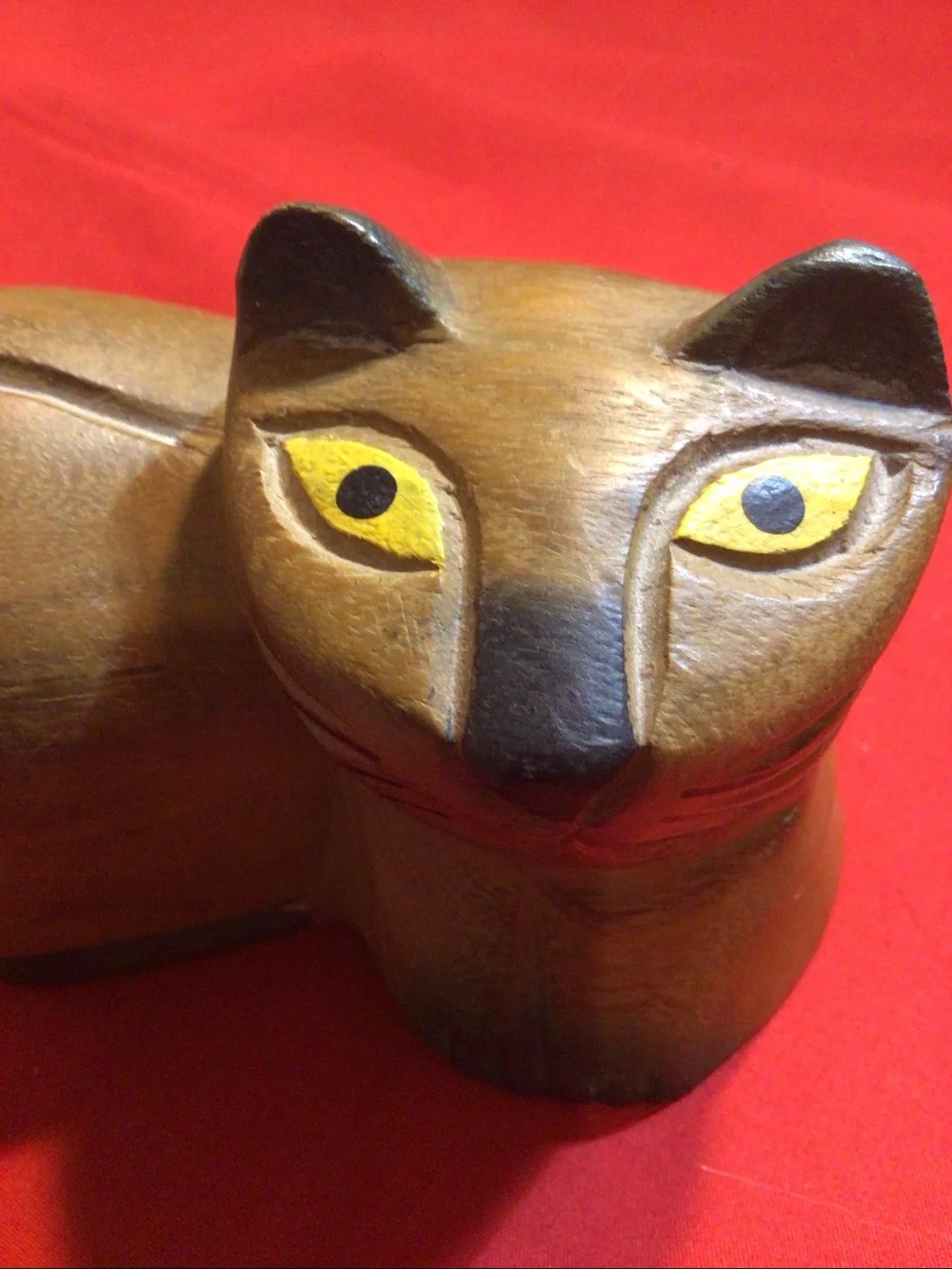 Vintage Wood Carved Painted Cat